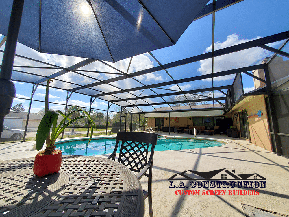 Dome Style Pool Cage with Composite Roof Patio Cover with Riser Wall